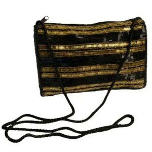 VINTAGE Bechamel Elegant Designer Fully Beaded Black & Gold Formal Purse Clutch